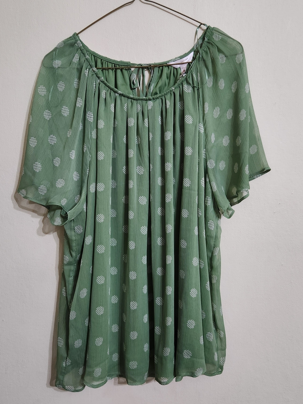 LC Lauren Conrad Green Polka Dot Peasant Blouse